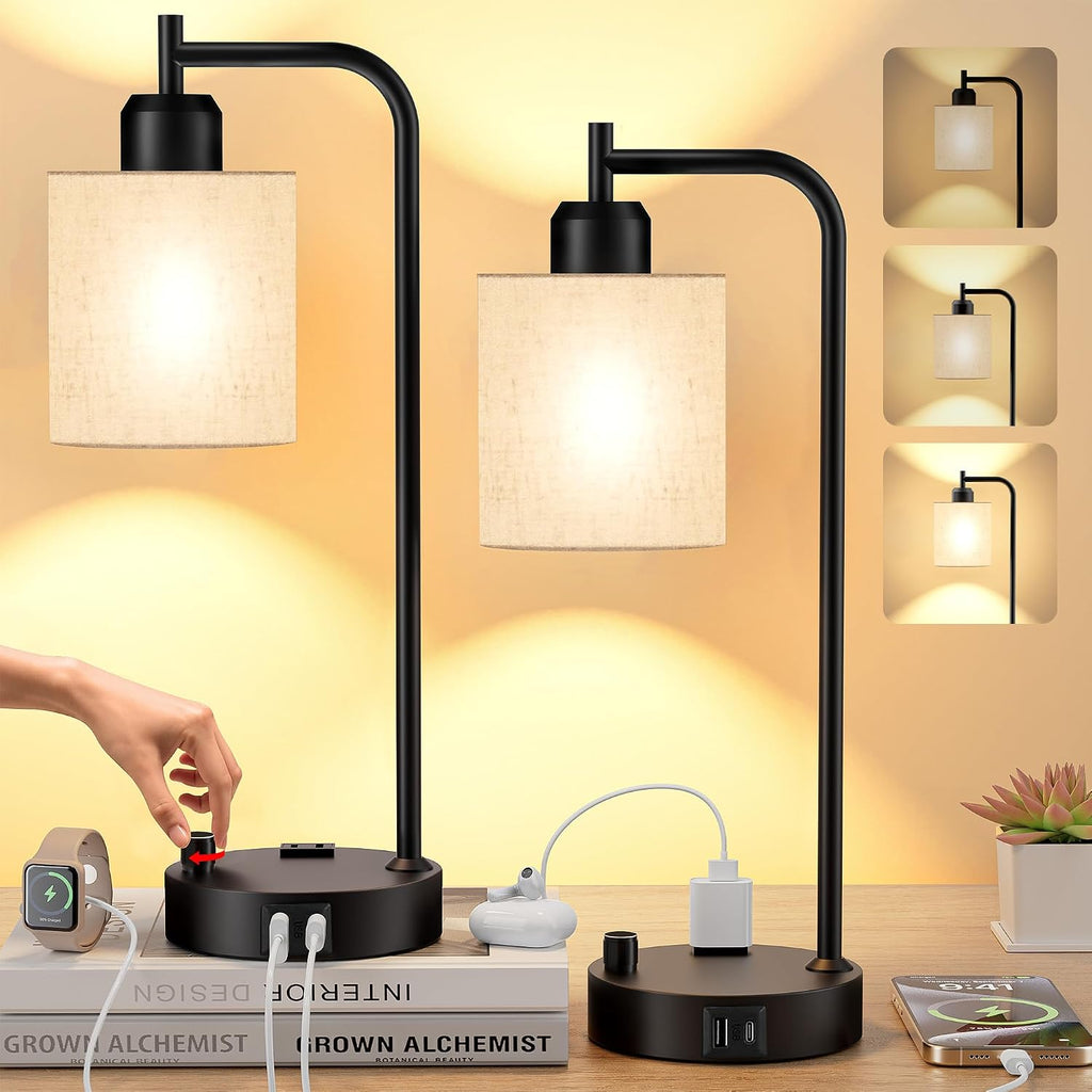 sibrille industrial table lamps with linen shade, set, main product view