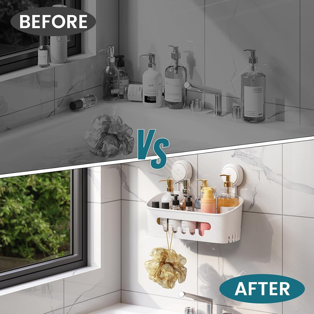 TAILI Shower Caddy Suction Cup, Bathroom Organizer Shelf M&L