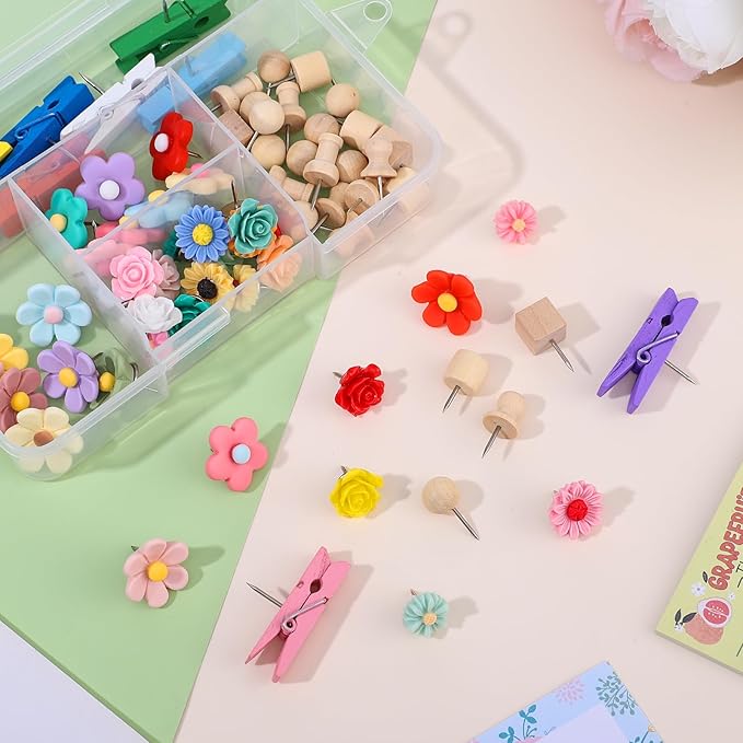 78 Pieces Push Pins Set Cute Thumb Tacks Decorative Flower Push Pins - Image 7