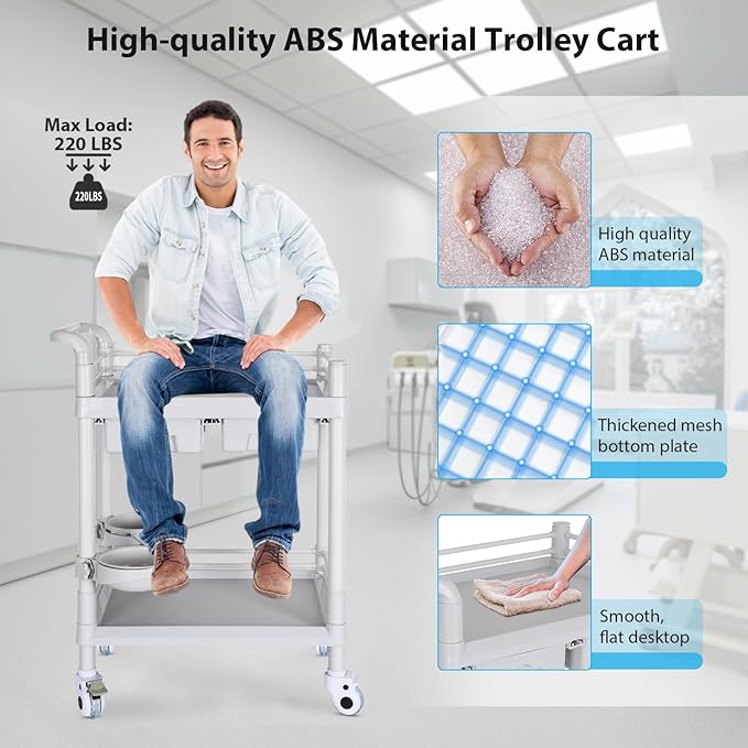Medical Mobile Trolley Cart 2-Shelf 220 LBS Max Load Rolling Utility Cart Heavy - Image 3