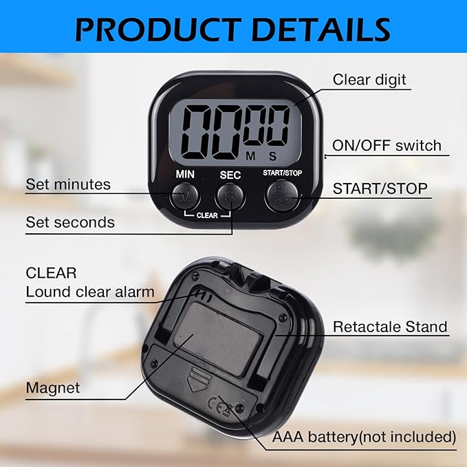Leumoi 24 Pcs Digital Kitchen Timers Magnetic Back Timers Bulk Large Screen - Image 3