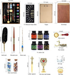 Junhartt Quill Feather Pen and Ink Set, Calligraphy Pen Glass Dip Pen and Wax - Image 2