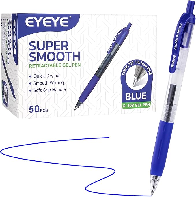 EYEYE G-103 Retractable Gel Pens 0.7mm, 50 Pack 0.7 mm Blue Ink Medium Point by eyeye