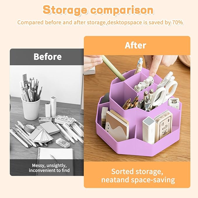 Pencil Pen Holder for Desk, 9 Slots 360 Degree Rotating Desk Organizers - Image 2
