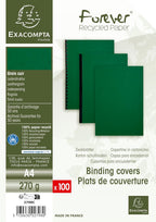 Forevcer A4 Recycled Rigid Presentation Covers, Leather Grain Effect, Dark Green, Pack of 100