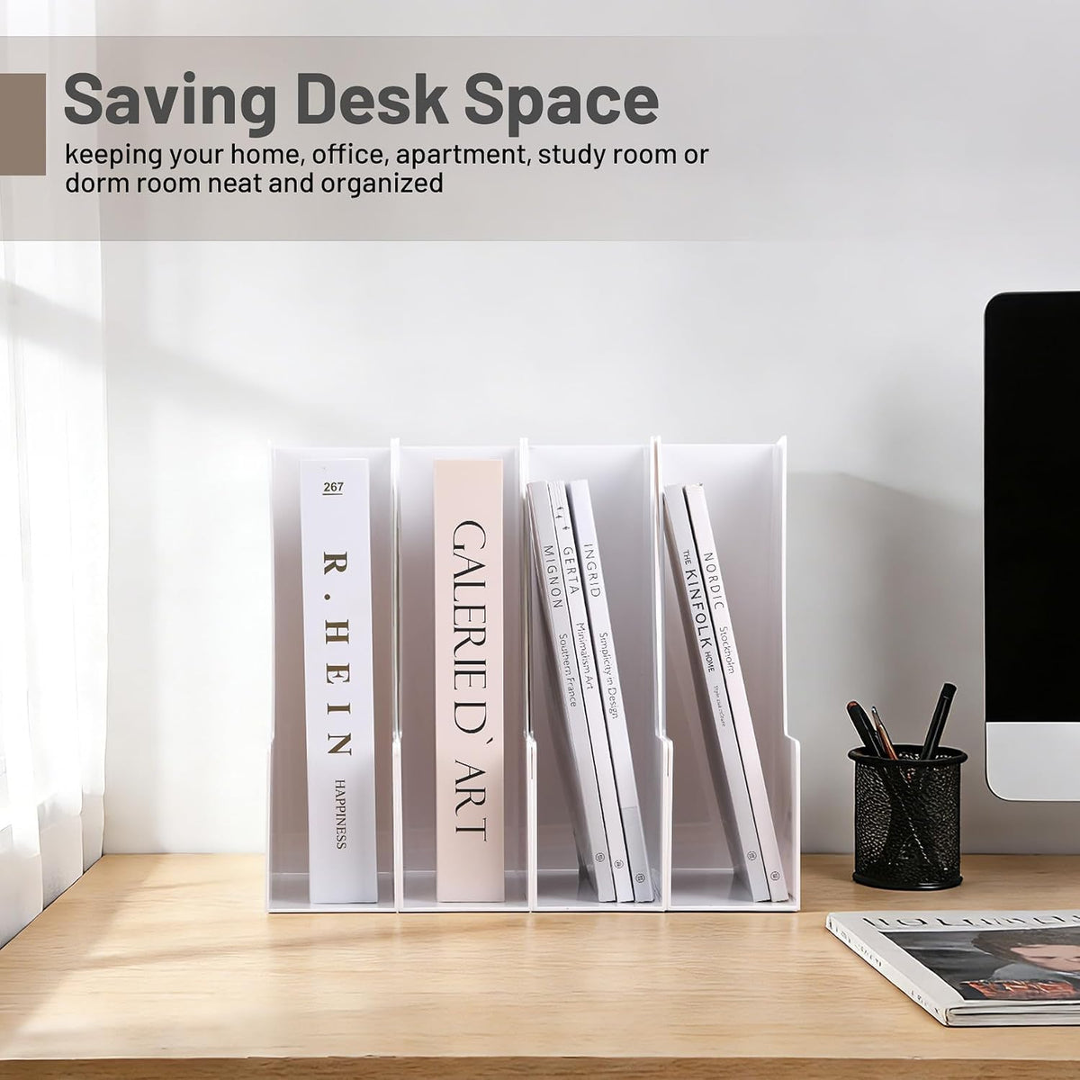 CiWiVOKi Vertical Magazine File Holder, 4 Pack, White