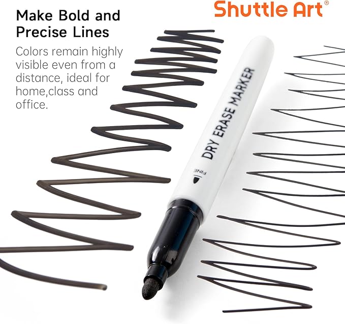 Shuttle Art Dry Erase Markers, 16 Pack Black Whiteboard Markers, Fine Tip Dry - Image 3