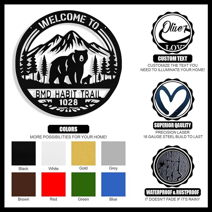 Custom Bear Metal Sign, Personalized Metal Address Signs Plague - Image 4