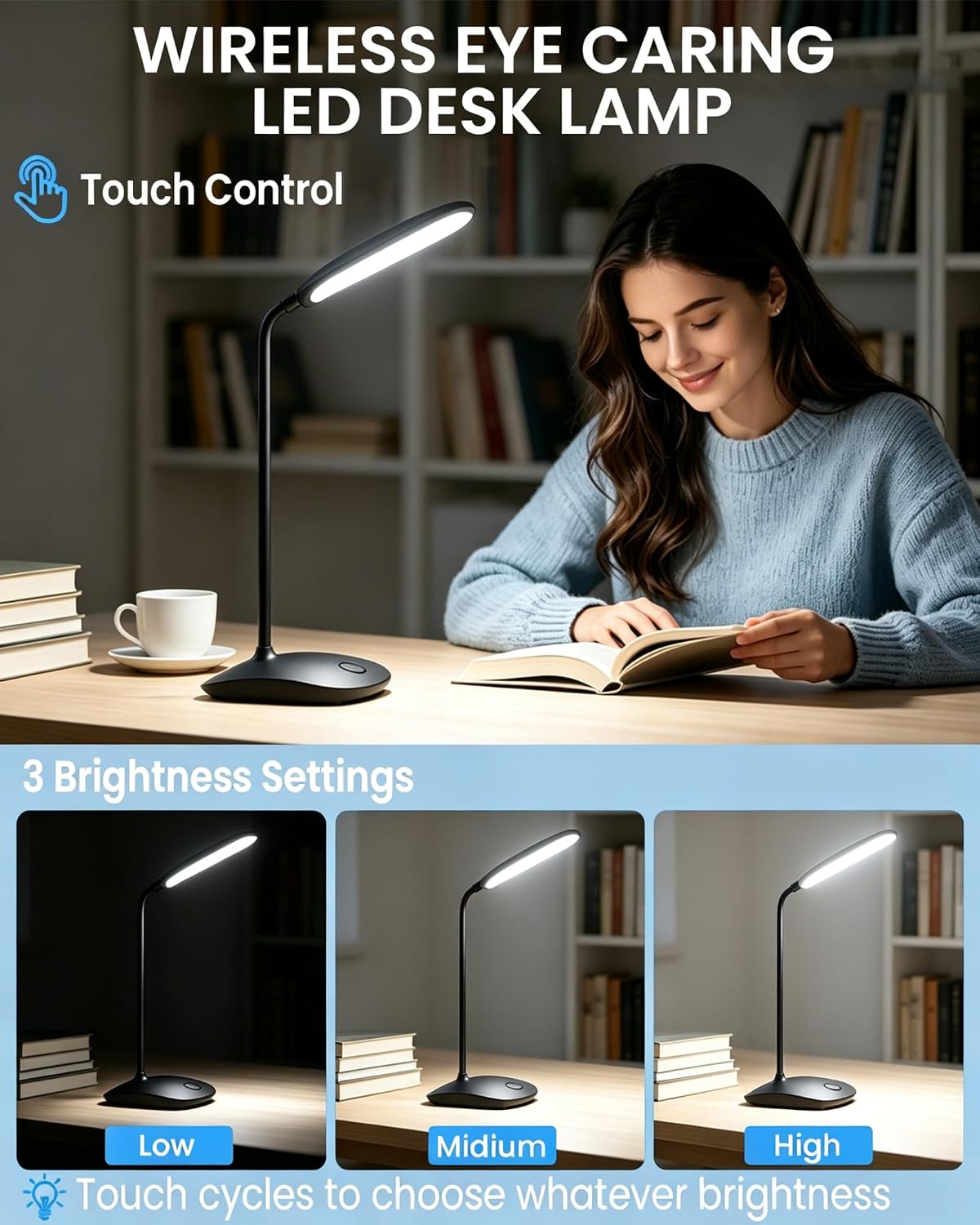 DEEPLITE LED Desk Lamp Battery Operated Lights Cordless Rechargeable Lamp, Fl...