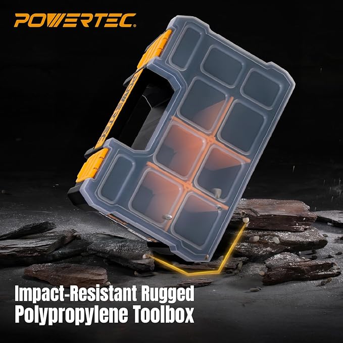 POWERTEC Small Parts Organizer & Tool Box – 10 Compartments, Stackable Storage - Image 5