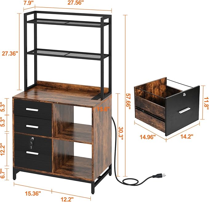 Livofloral Filing Cabinet with Charging Station, Files Cabinet with Shelves - Image 3