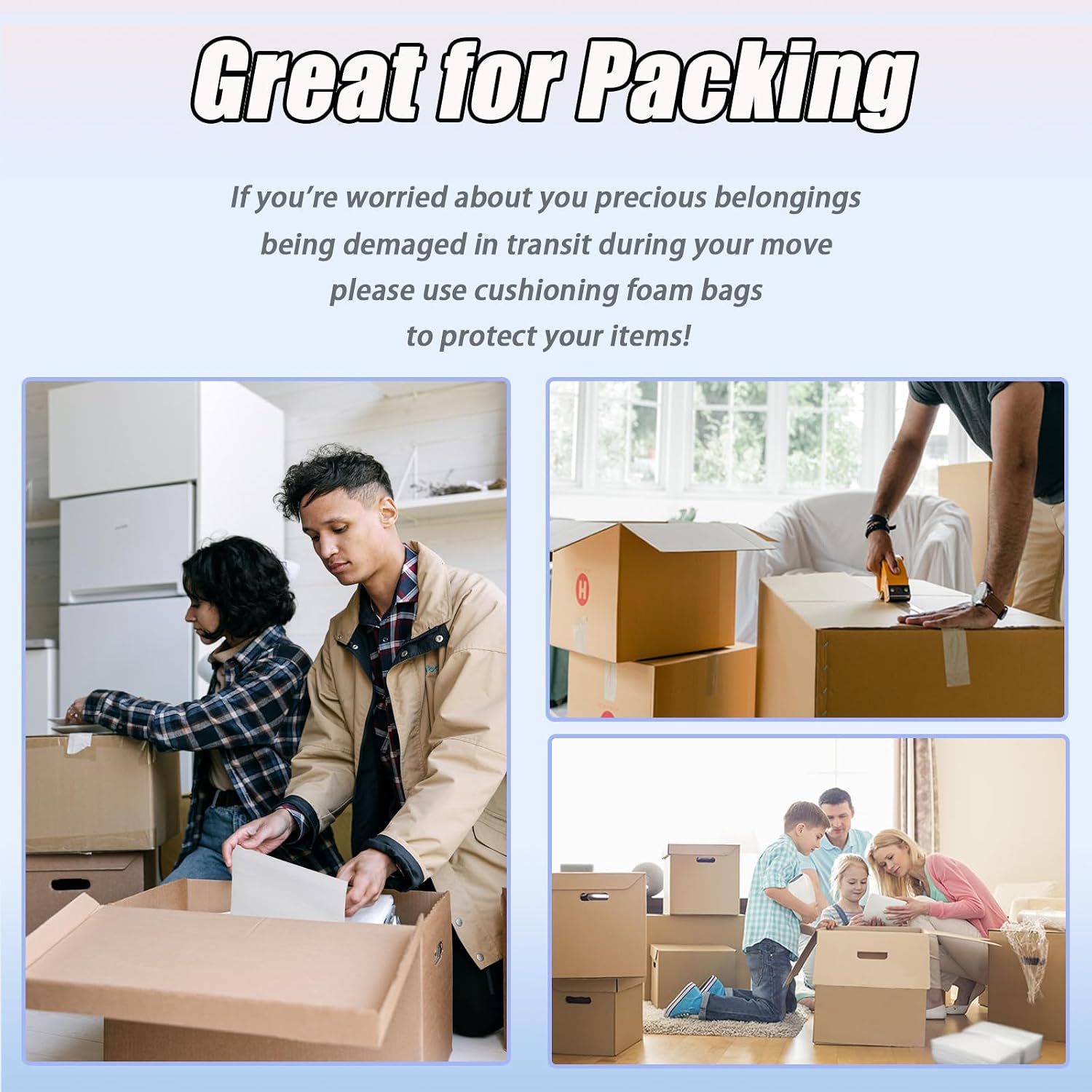 XHmax 100PCS 6x8Inch Cushioning Foam Pouche for Moving and Storing | Reusable,Waterproof,for Small Fragile Items,Small Electronic Products,Cosmetic Products,Jewelry,Glasses,Cups