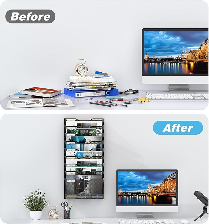 Solinxe 10 Tier Wall File Organizer, Vertical Mesh Paper Mail Organizer Wall - Image 4