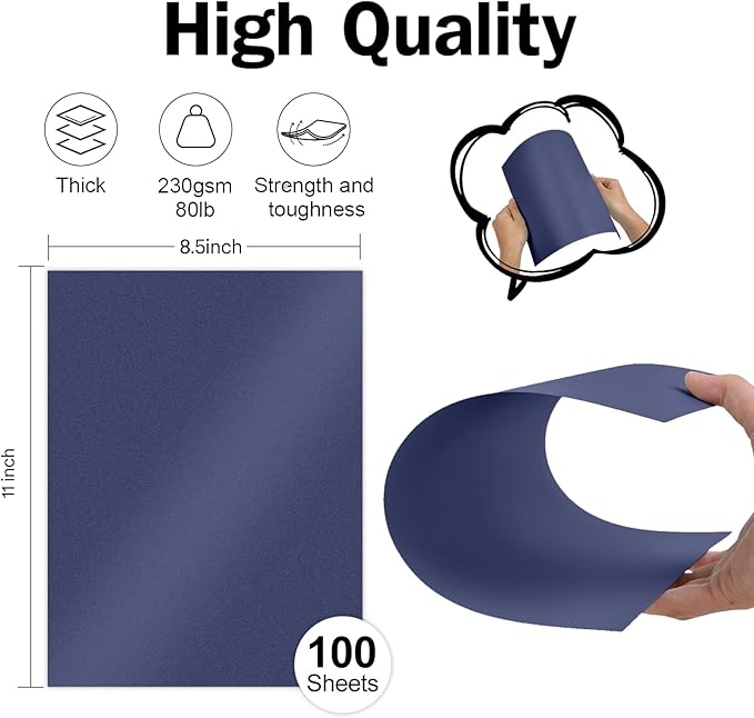 100 Sheets Navy Blue Shimmer Cardstock 8.5 x 11 Blue Paper, Goefun 80lb Card - Image 2
