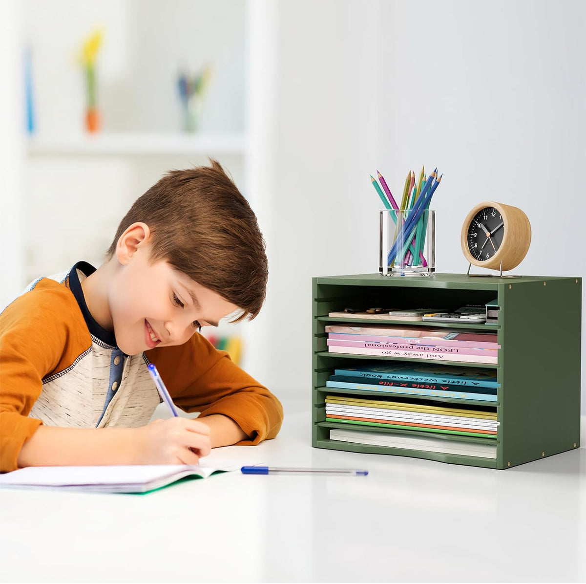 Bamjoy Bamboo 5 Tier Desktop Organizer, Paper Organizer Mail Sorter, File Hol...