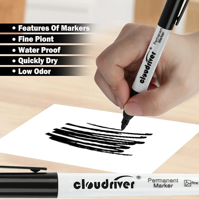 cloudriver Permanent Markers, 148 Pack Black Permanent Markers Set, Fine Point - Image 3