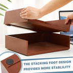 Yeaqee 2 Pcs Wooden Leather Stackable Letter Trays 13 x 10.6inch Luxurious - Image 3