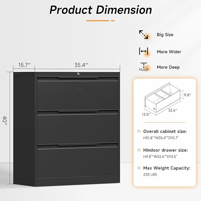 Bestoo 3-Drawer Lateral File Cabinet - Image 3