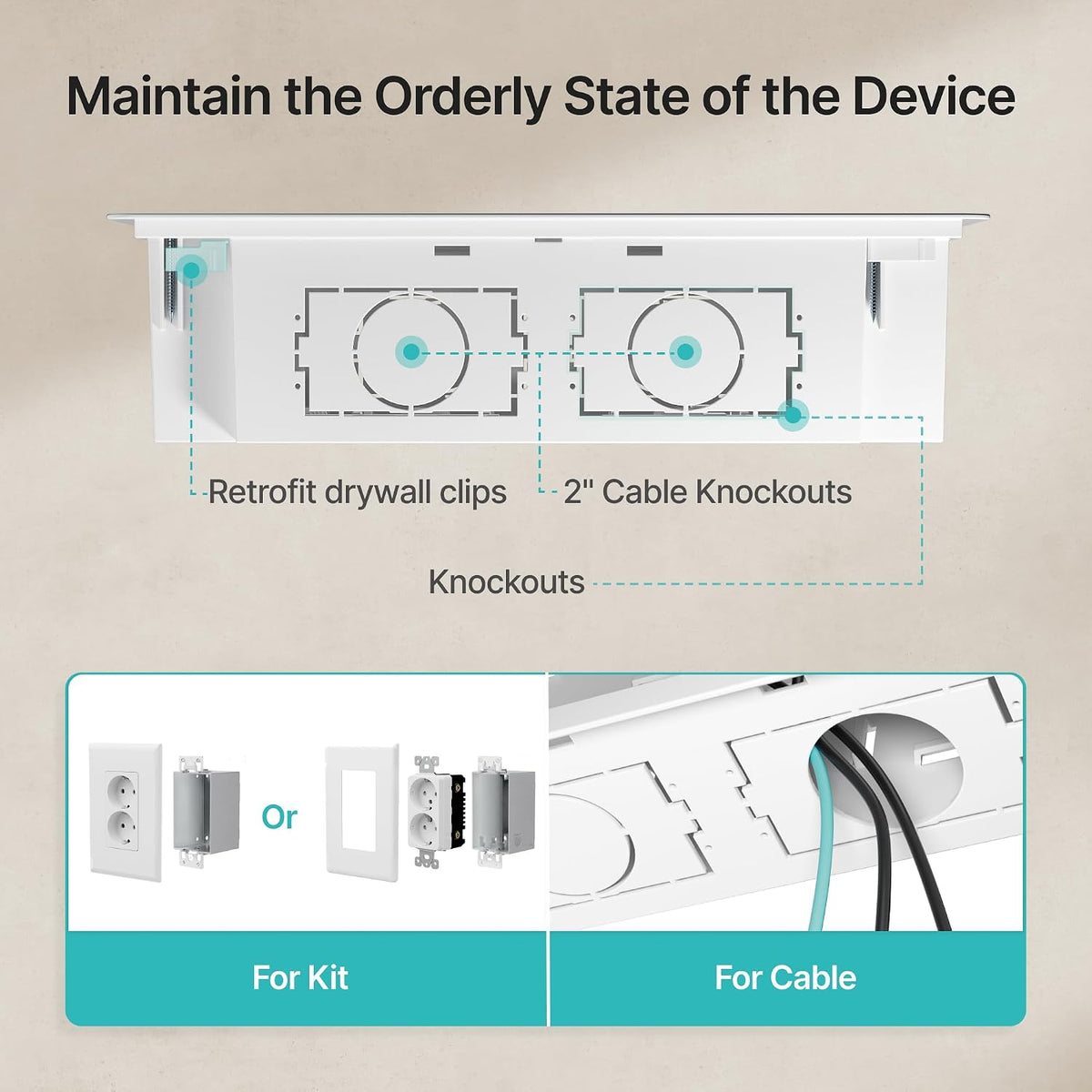 17" in-Wall Media Box Recessed Outlet Cable Management Kit