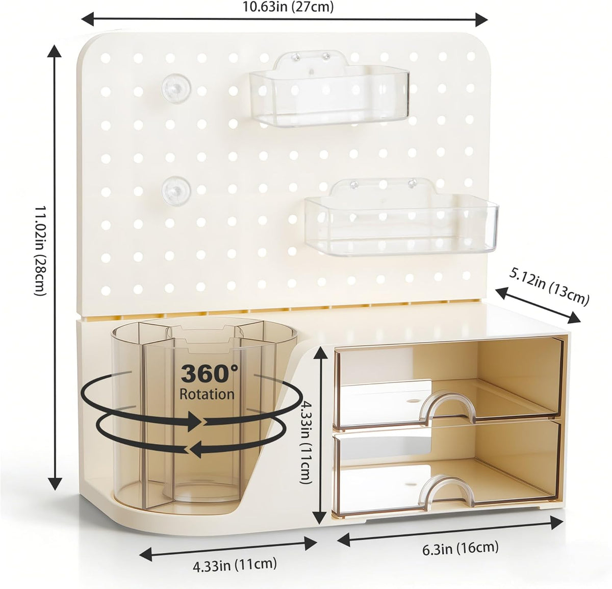 comix desk organizer with 2 drawer, beige 360° shown in use