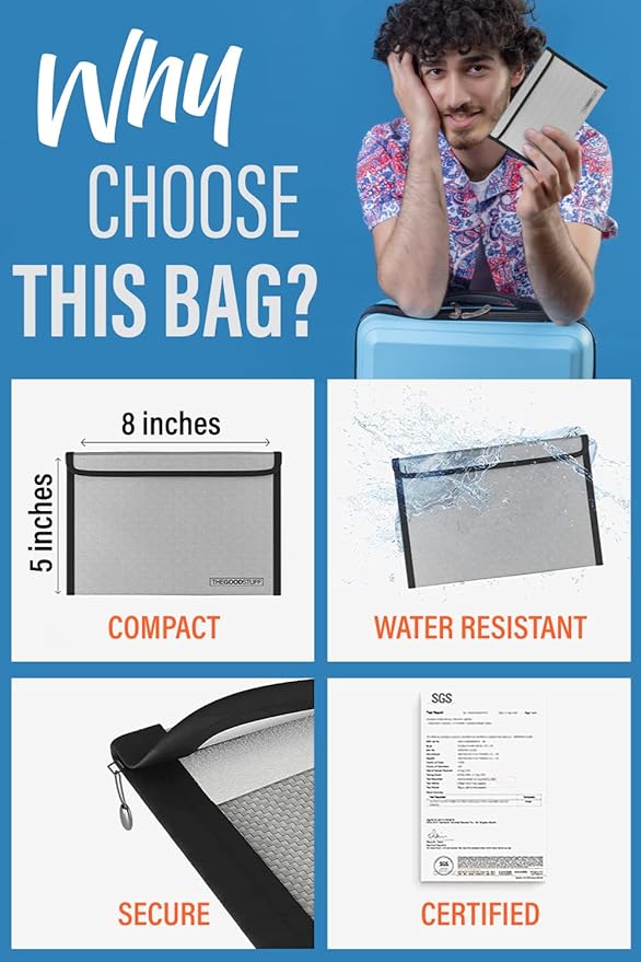 Fireproof Document Bag Envelope Size: 8" x 5" Fireproof Cash Bags - Image 5
