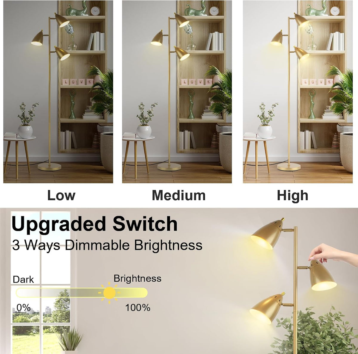 LALISU Tree Floor Lamp for Living Room, Industrial 3-Light Standing Lamp