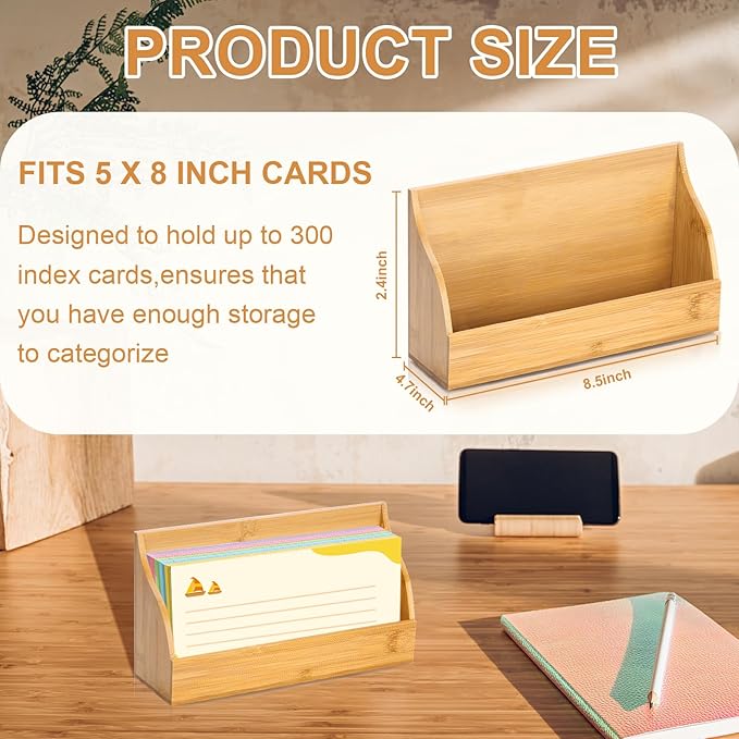 5x8 Inch Index Card Stand Wooden Index Cards Holder Notecard Box Postcard - Image 2