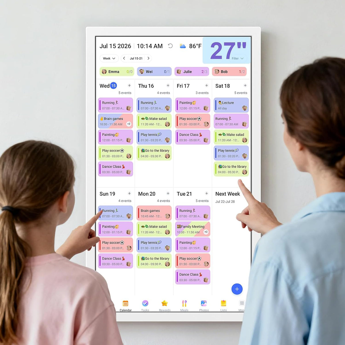 27" Smart Digital Calendar, Family Chore Chart & Photo Frame