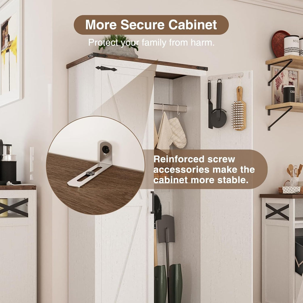 68.9" broom closet storage cabinet, large utility closet showing dimensions