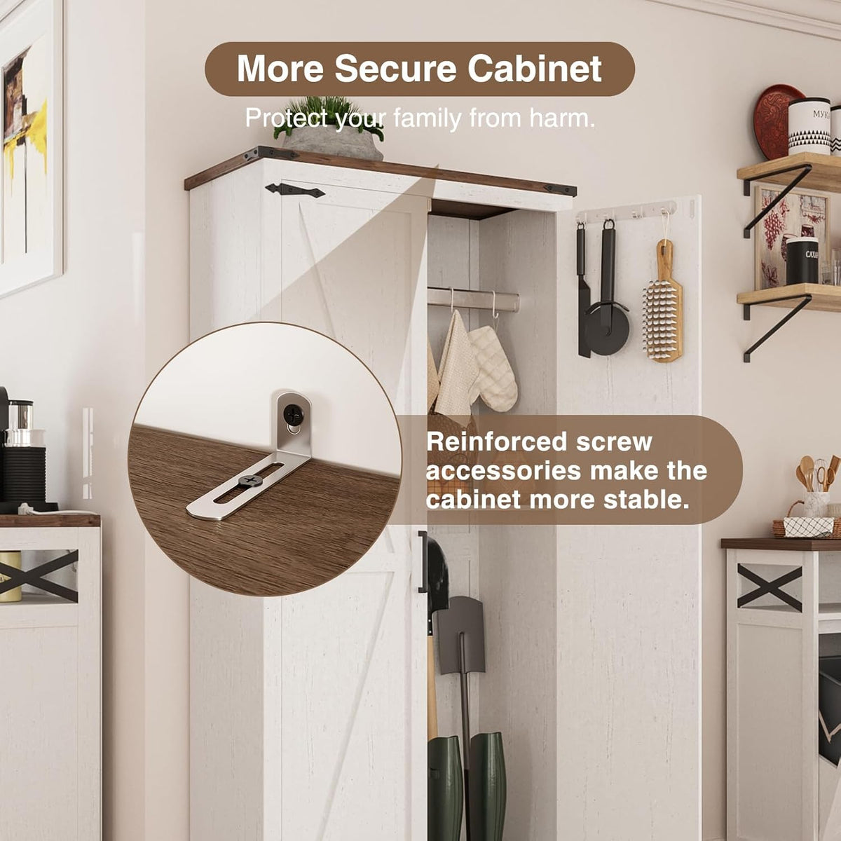 68.9" broom closet storage cabinet, large utility closet showing dimensions