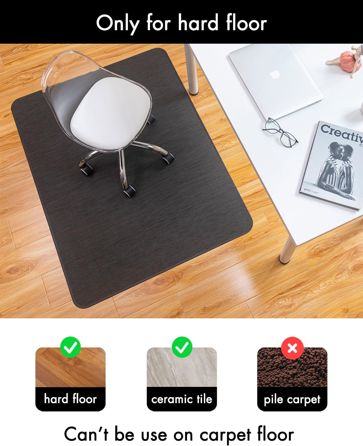 Baroyal Office Chair Mat for Hardwood Floor Under Desk Computer Rolling Chair Mat for Wood/Tile Floor Non-Slip Heavy Duty Desk Rug PVC Plastic Hard Floor Protector 36" x 48" (Espresso)