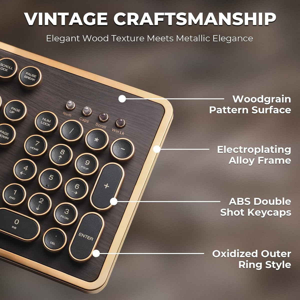 GLENCREAG RK104 Retro Mechanical Keyboard, Wired 104 Keys Typewriter Style wi...