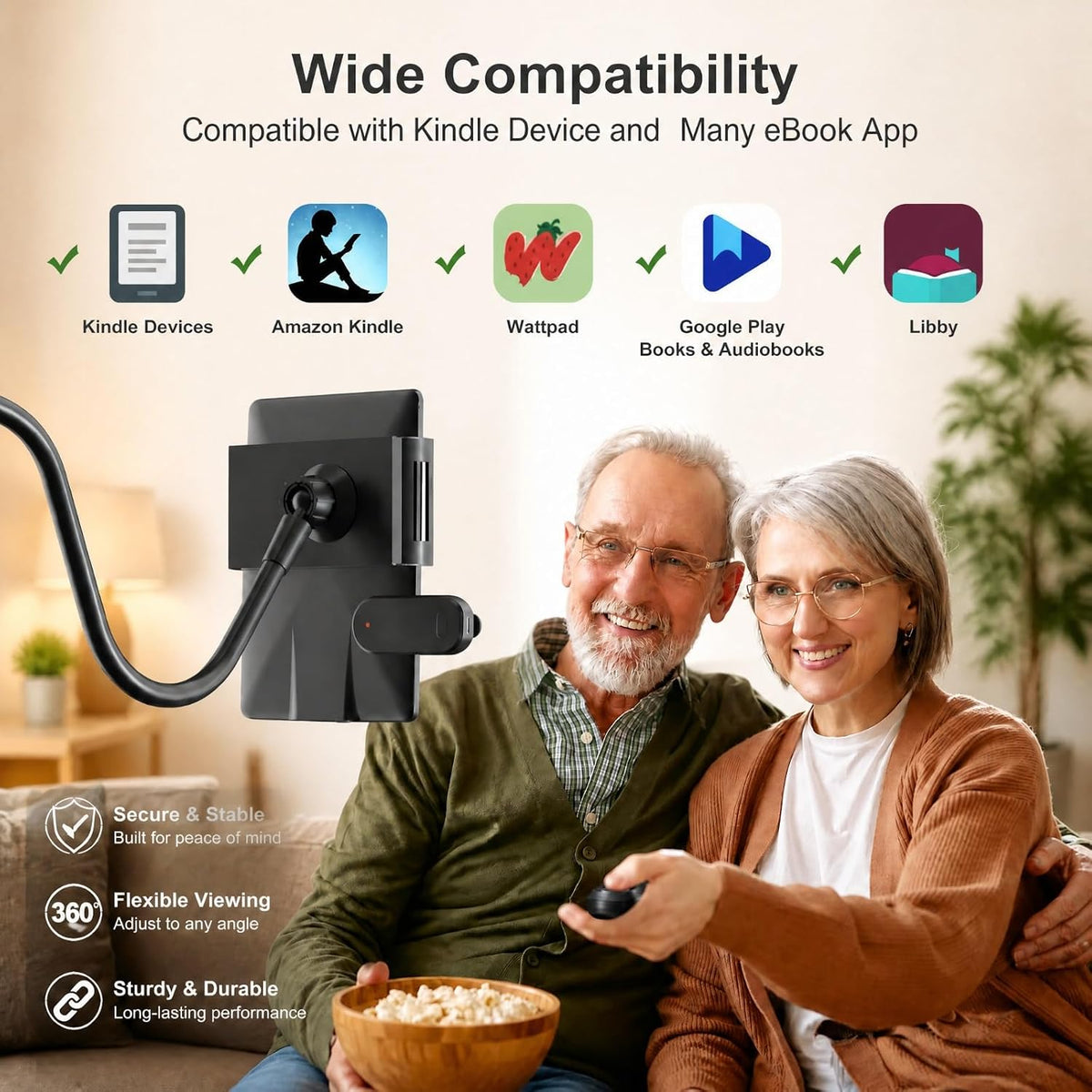 Kefotic Gooseneck Holder for Kindle Reading in Bed with Page Turner Remote