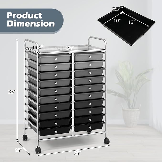 Happygrill 20-Drawer Organizer Cart Tools, Mobile Utility Storage Cart - Image 3