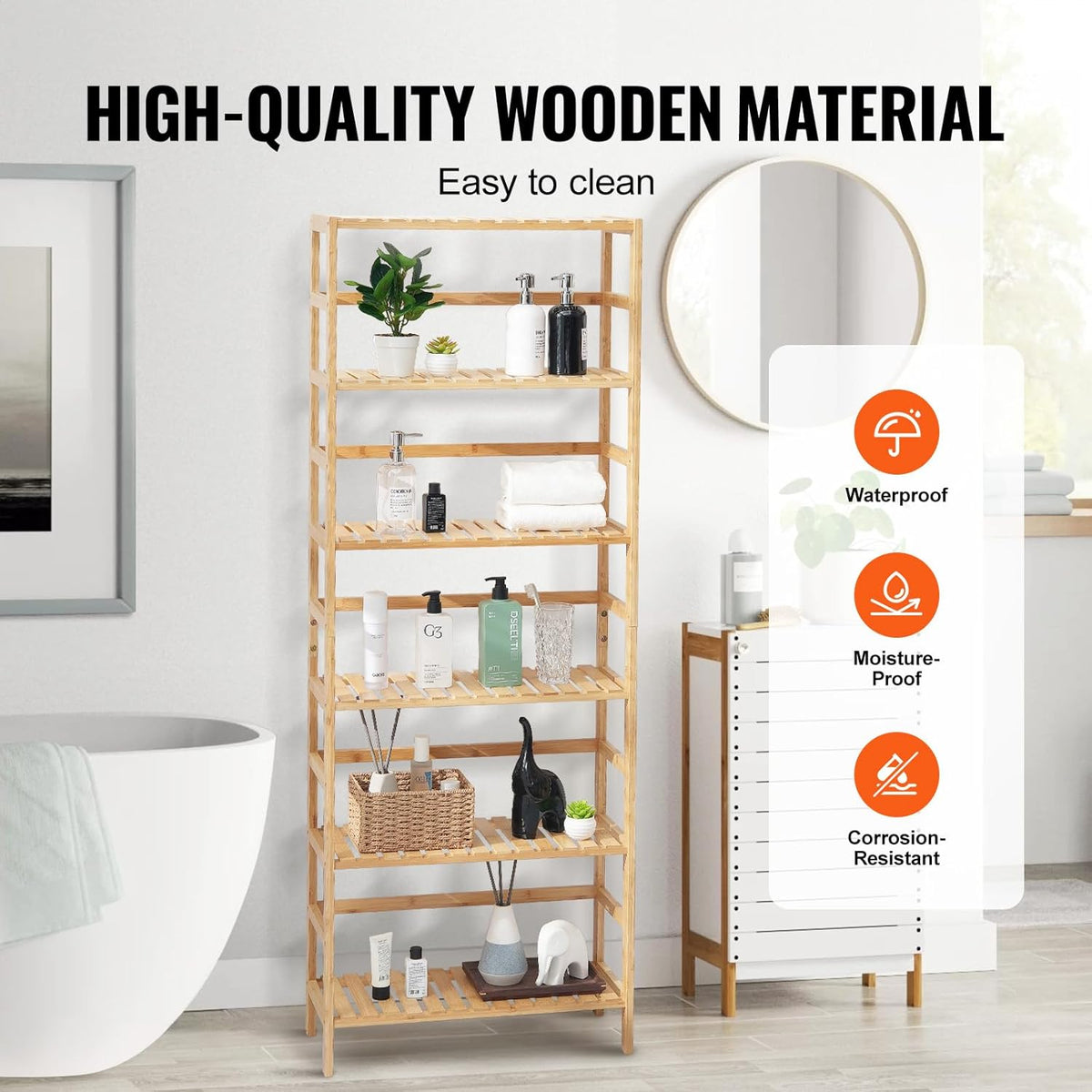 VEVOR 6-Tier Bamboo Shelf, Open Wood Bookshelf, Display Storage Rack Organize...