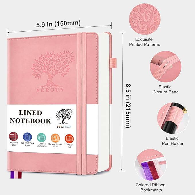 PERCUN Lined Journal Notebook for Men & Women, 160 Pages College Ruled Journal - Image 2