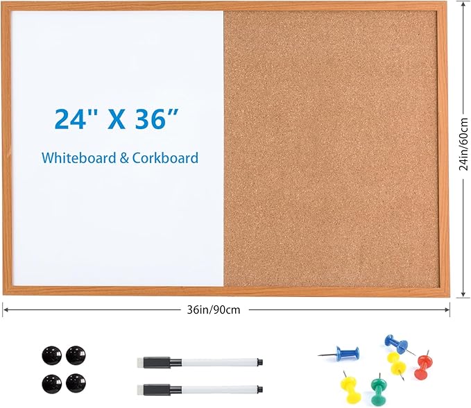 Combination Writeboard 36"x 24" Magnetic Whiteboard & Cork Board Dry Erase - Image 2