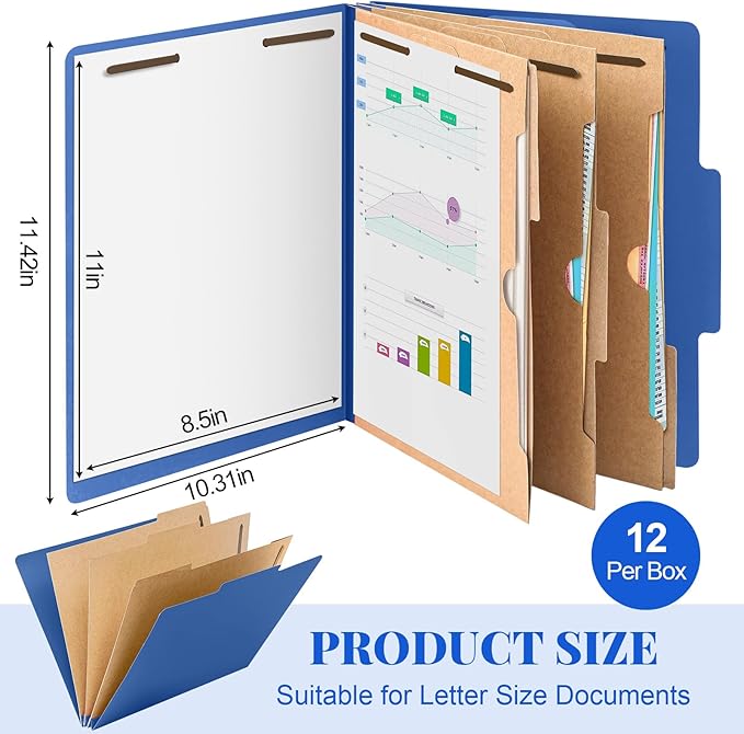 12 Pcs Classification Folders Letter Size 3 Pocket Dividers Employee File Folder - Image 2