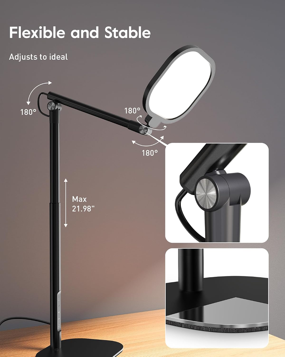 litones tall led desk lamps home office, edge-lit, front angle view