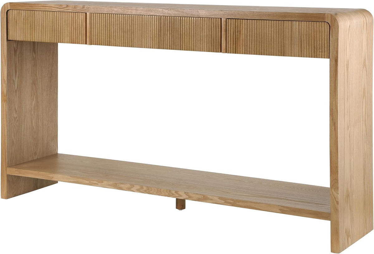 Knocbel Console Table with 3 Drawers and Vertical Slats, Modern Sofa Tables w...