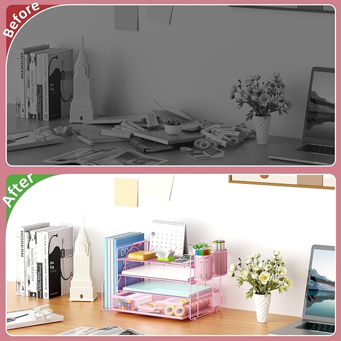 Marbrasse Desk Organizer and Accessories，4-Tier Paper Letter Tray Organizer - Image 3
