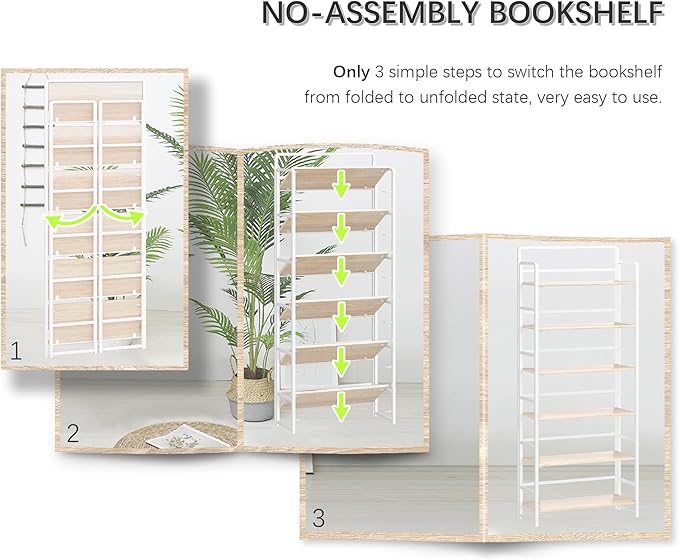 4NM No Assembly 6 Tiers Folding Bookshelf Storage Shelves Vintage Bookcase - Image 6