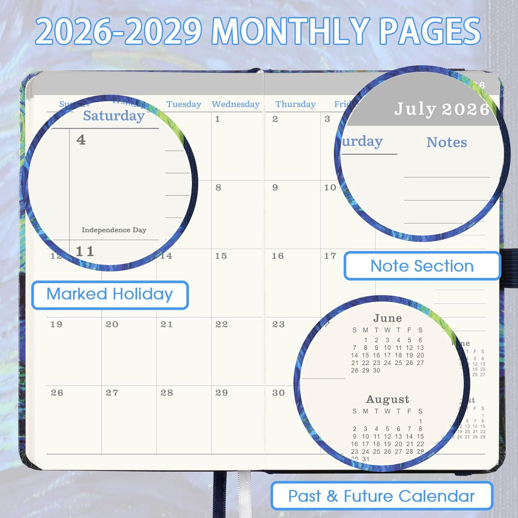 2026-2029 Pocket Planner/Calendar - 3 Year Monthly Planner 2026-2029 from Jul. 2026 - Jun. 2029(36 Months), 3.8" x 6.3", Pen Holder, Inner Pocket and 61 Notes Pages