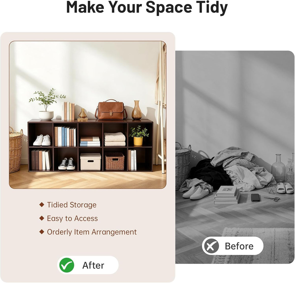 10 Cube Storage Organizer - Pine Wood Bookshelf - Cube Shelf - Vertical or Ho...