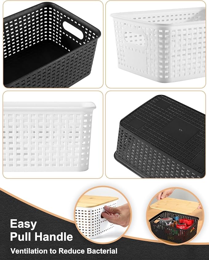 6 Pack Storage Bins with Bamboo Lids, Plastic Storage Baskets and Storage - Image 4