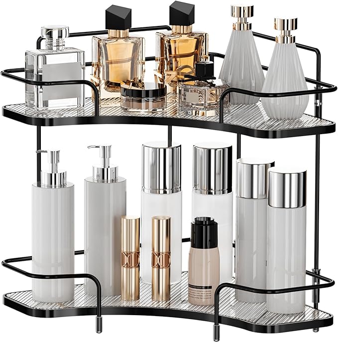 Seoneiro 2 Tier Corner Bathroom Counter Organizer, Cosmetic Skincare Organizer by Seoneiro