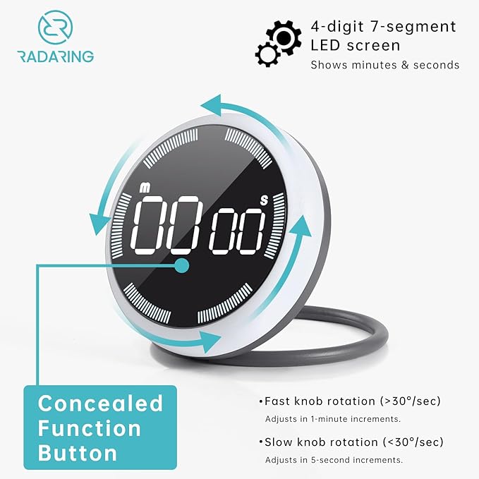White Quick Que Kitchen Timers, Visual timers Large LED Display Magnetic - Image 2