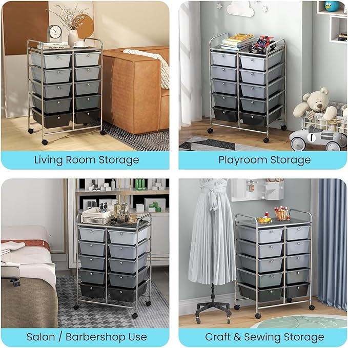 LDAILY 10 Drawer Rolling Cart, Storage Cart Organizer on Wheels, Drawer Cart - Image 9