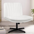 PUKAMI Criss Cross Legged Office Desk Chair No Wheels, PU Leather Modern Swivel by PUKAMI