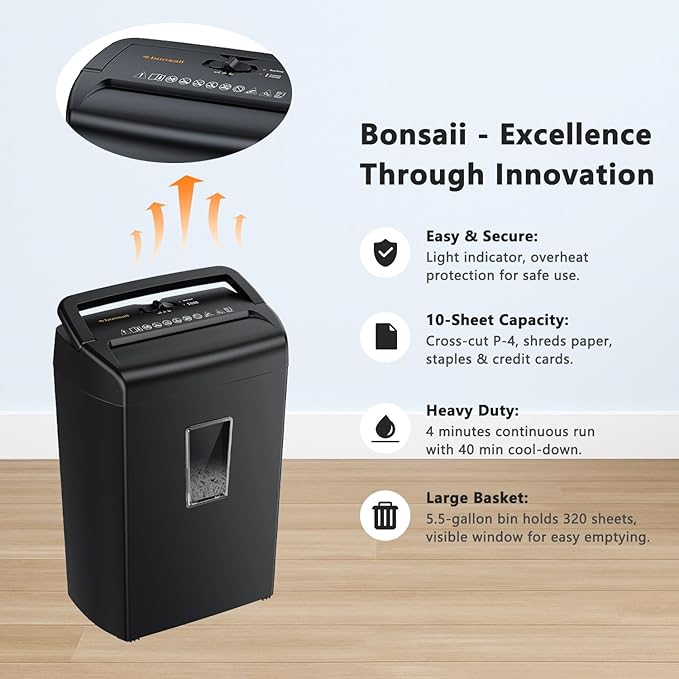 Bonsaii 10-Sheet Cross-Cut Paper Shredder - Image 6